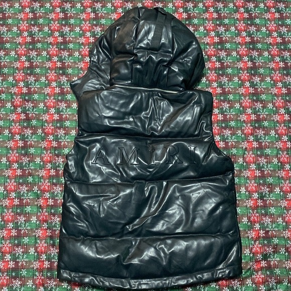 Amiri Men's Down Leather Vest Black - Picture 9 of 12